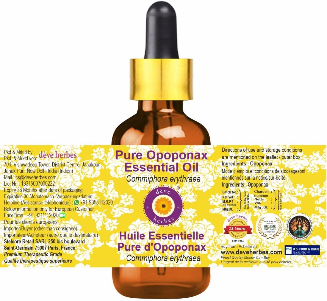 dève herbes Pure Opoponax Essential Oil (Commiphora erythraea) with Glass Dropper Natural Therapeutic Grade Steam Distilled 100ml (3.38 oz)