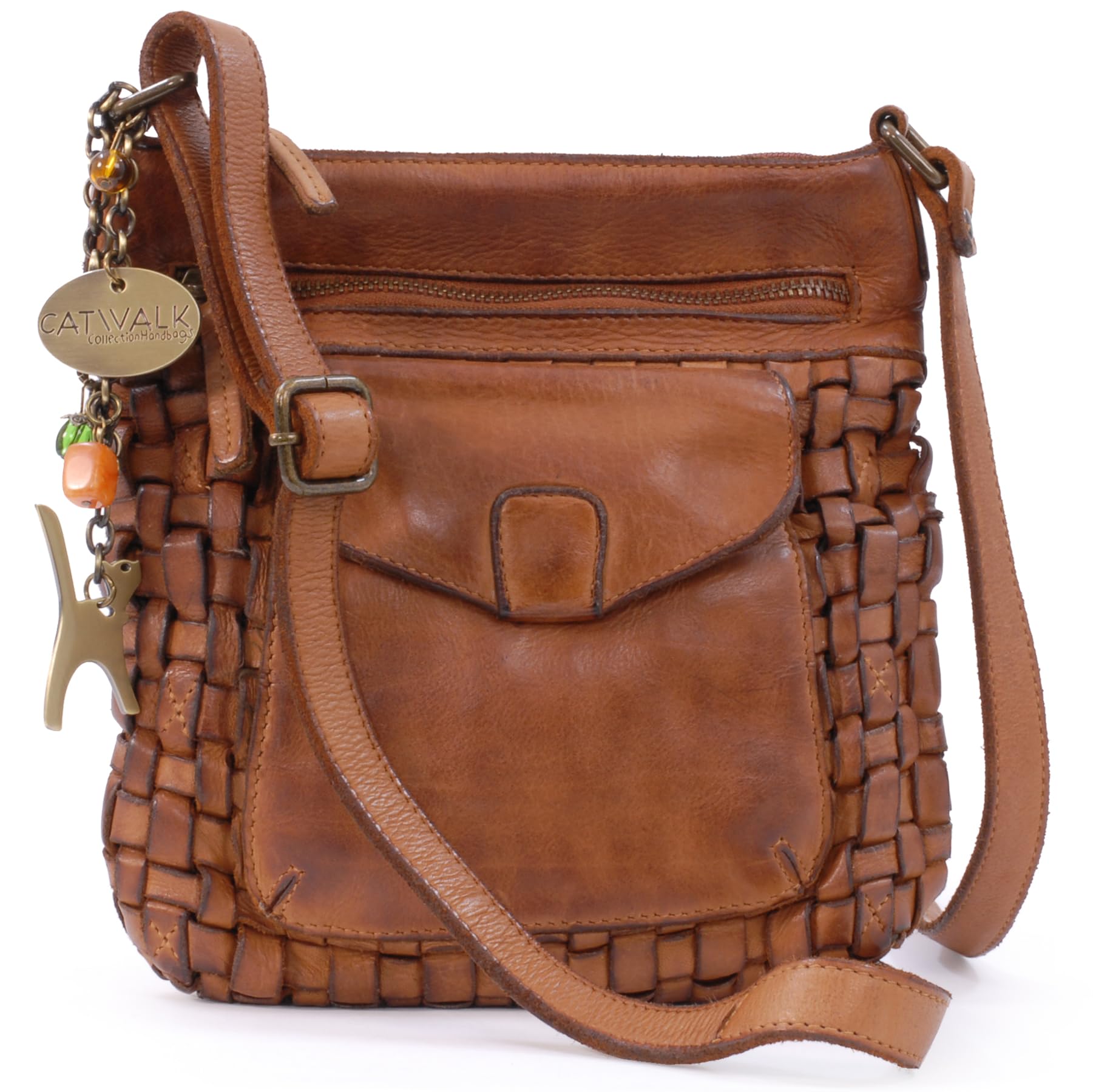Catwalk Collection Handbags - Bandolera Pequeño de Piel Lavada - Bolso Cruzado de Mujer - Bolso Trenzado con Correa Desmontable - Simona
