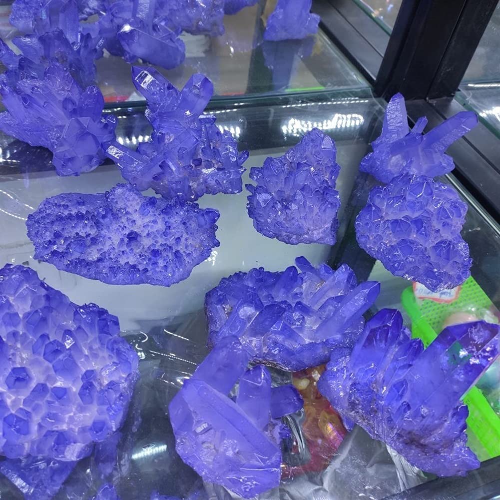 for 1pcs New Blue Electroplated Vug Crystal Quartz Specimen Electroplating Crystal Clusters Decoration Gift Gemstones and Crystal dingchi LUZONGYUYIN (Size : 300 380g)