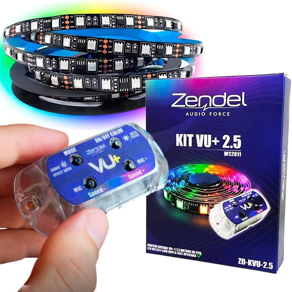 Central Zendel VU RGB Ritmico + Fita Led 2811 12v 150 Leds