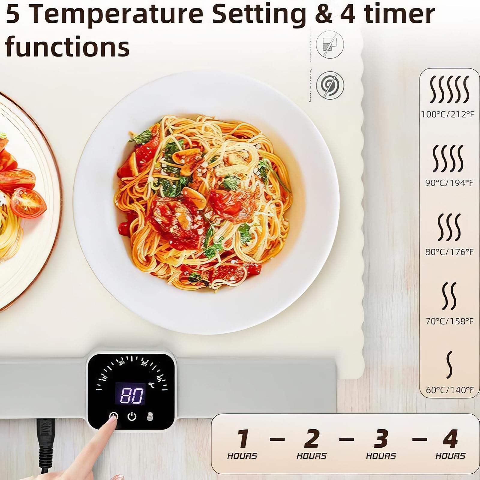 Vassoio riscaldante elettrico, portatile, con temperatura e timer regolabili, tappetino riscaldante pieghevole in silicone per buffet e ristoranti