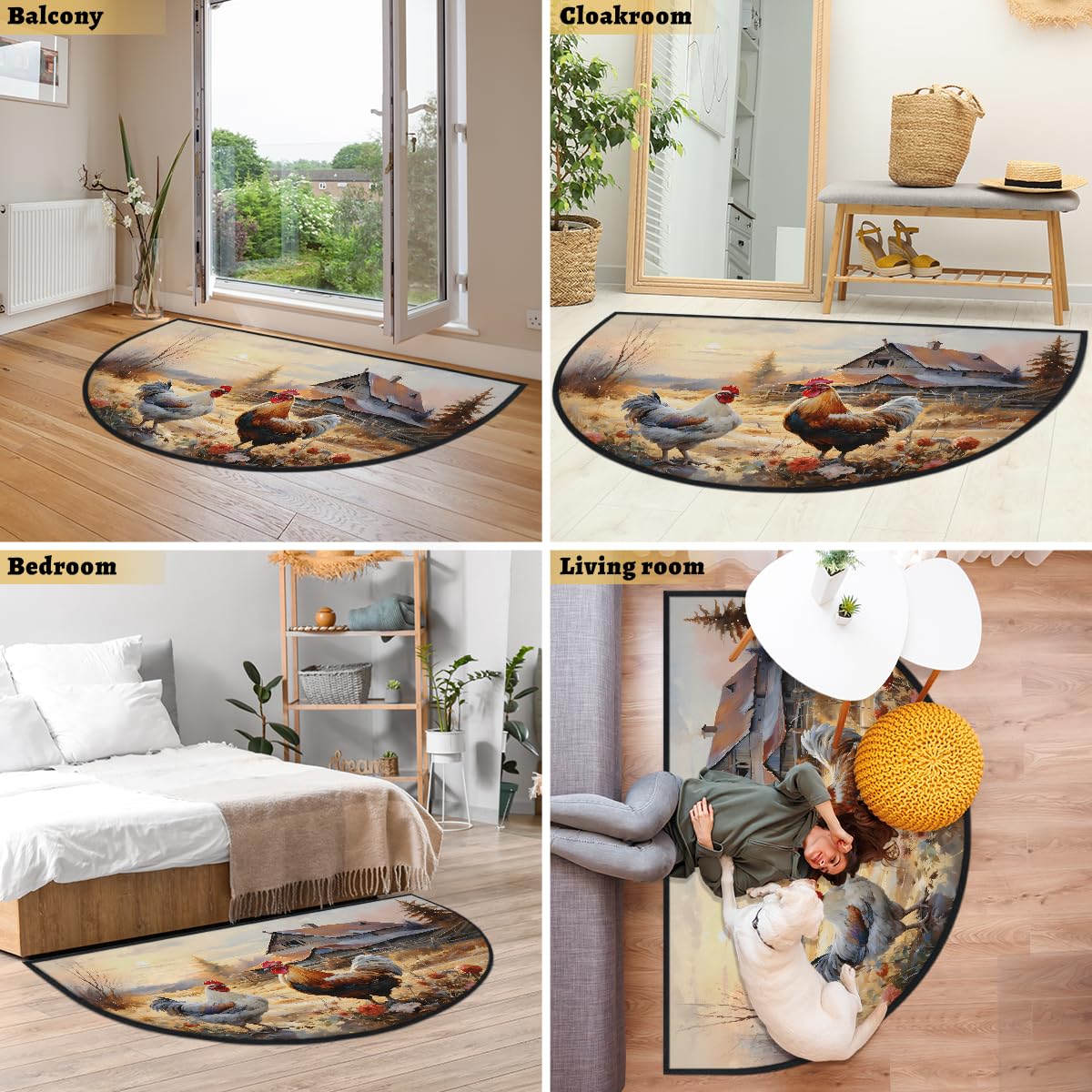 Mexpekil Paillasson demi-rond en forme de demi-lune pour intérieur et extérieur - Lavable - Absorbant - Attrape la saleté - 100 x 160 cm