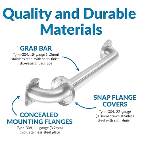 Miniatura 5 de BOBRICK Barra de agarre recta de acero inoxidable 6806X18 con acabado satinado, 18" (455 mm) de longitud, 1-12  (1.496 in) de diámetro