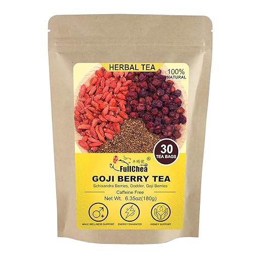FullChea - Té de bayas de Goji para hombres, 30 unidades x 0.25 oz - Combinación de té de hierbas de cinco sabores premium - Bayas de Schisandra,
