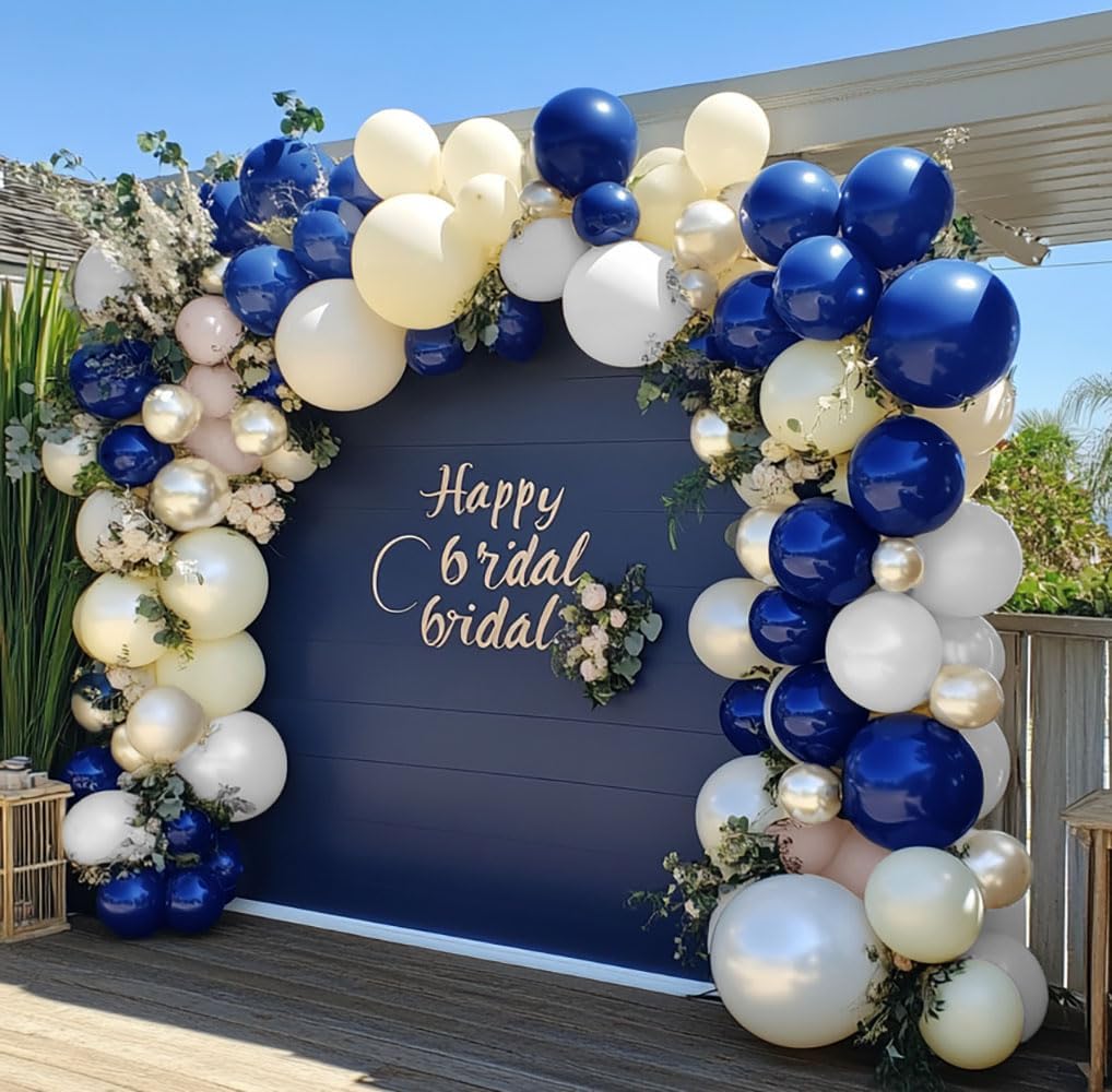 Royal Blue White Balloon Garland Double Stuffed Dark Navy Blue Cream Balloon Arch Kit for Graduation Birthday Baby Shower Wedding Party Decor