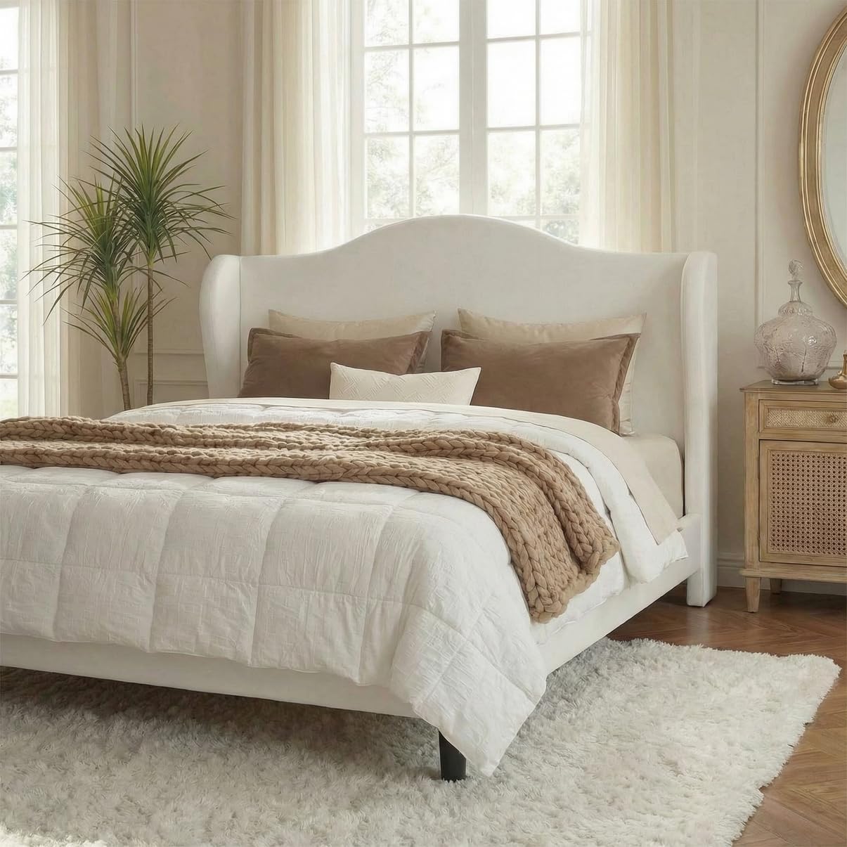 Allewie Queen Size Bed Frame, Plush Velvet Wingback