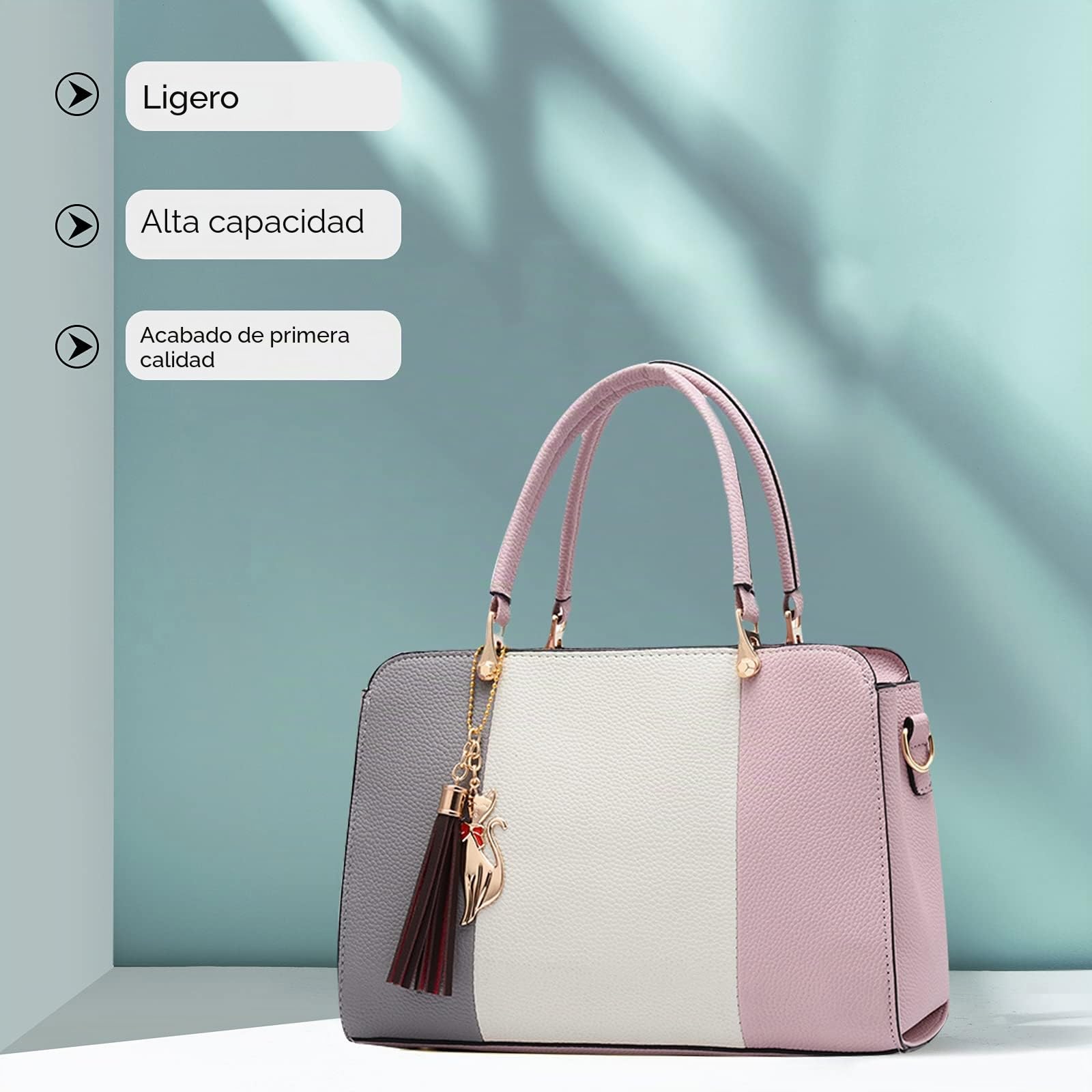 FANDARE Elegante Mujer Bolso Mano con Colgante Bolsos de Bandolera Impermeable PU Cuero para Viaje Trabajo Compras Crossbody Bag