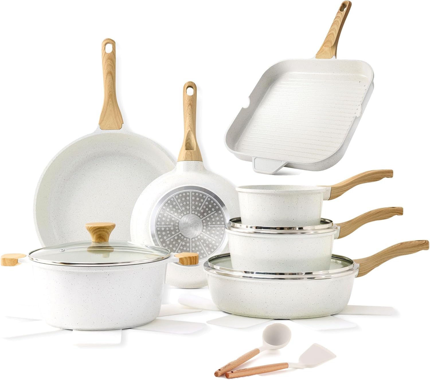 SENSARTE Ceramic Nonstick Cookware Set 17 Piece, includes 12 inch Grill Pan, Induction Kitchen Set