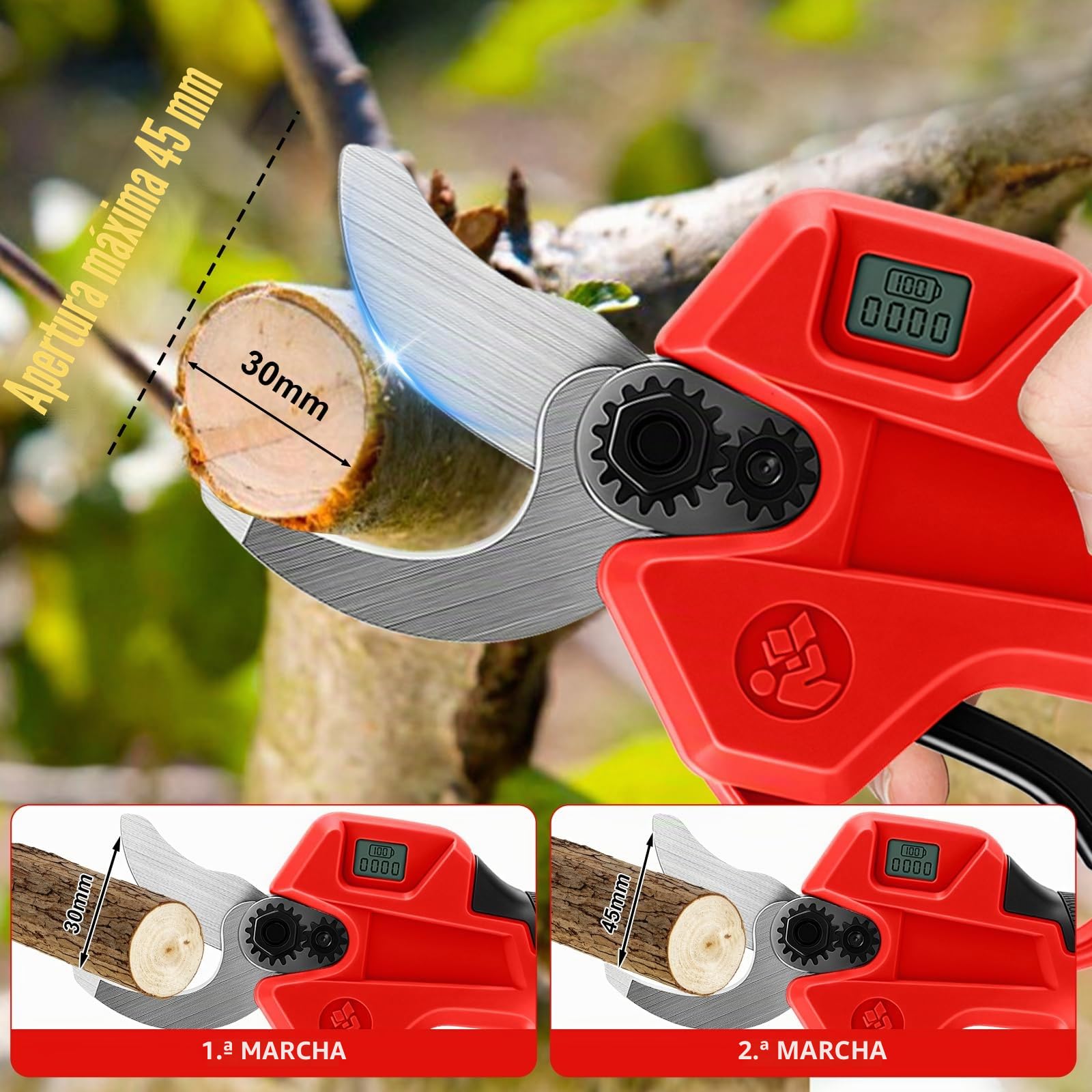 Tijeras de podar con batería profesional compatible con Milwaukee 18 V batería eléctrica con pantalla LCD de 30 mm de diámetro máximo de corte para ramas, arbustos y troncos (sin batería)