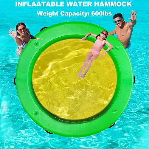 Miniatura 5 de Water Hammock Inflatable Dock, 8ft Floating Raft Circular Water Island, Float Rings Air Mesh Platform for LakeRiverSwim Pool