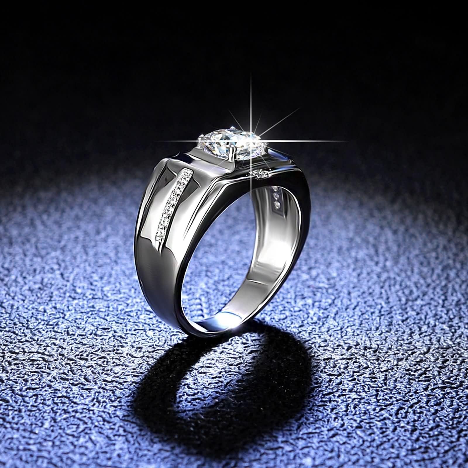 Anelli da uomo, anelli da uomo, per pollice, con 4 artigli e 1 carati di moissanite in argento platino 950, misura 66 (21,0)