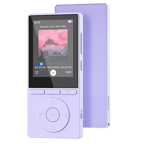 64GB MP3 Player with Bluetooth 5.3, Music Player with HiFi Sound for Sports Runners, 2.4" Screen MP3 Player Built in HD Speaker Voice Recorder E-Book, Expanded Up to 128GB, Earphone Included, Purple - Purple