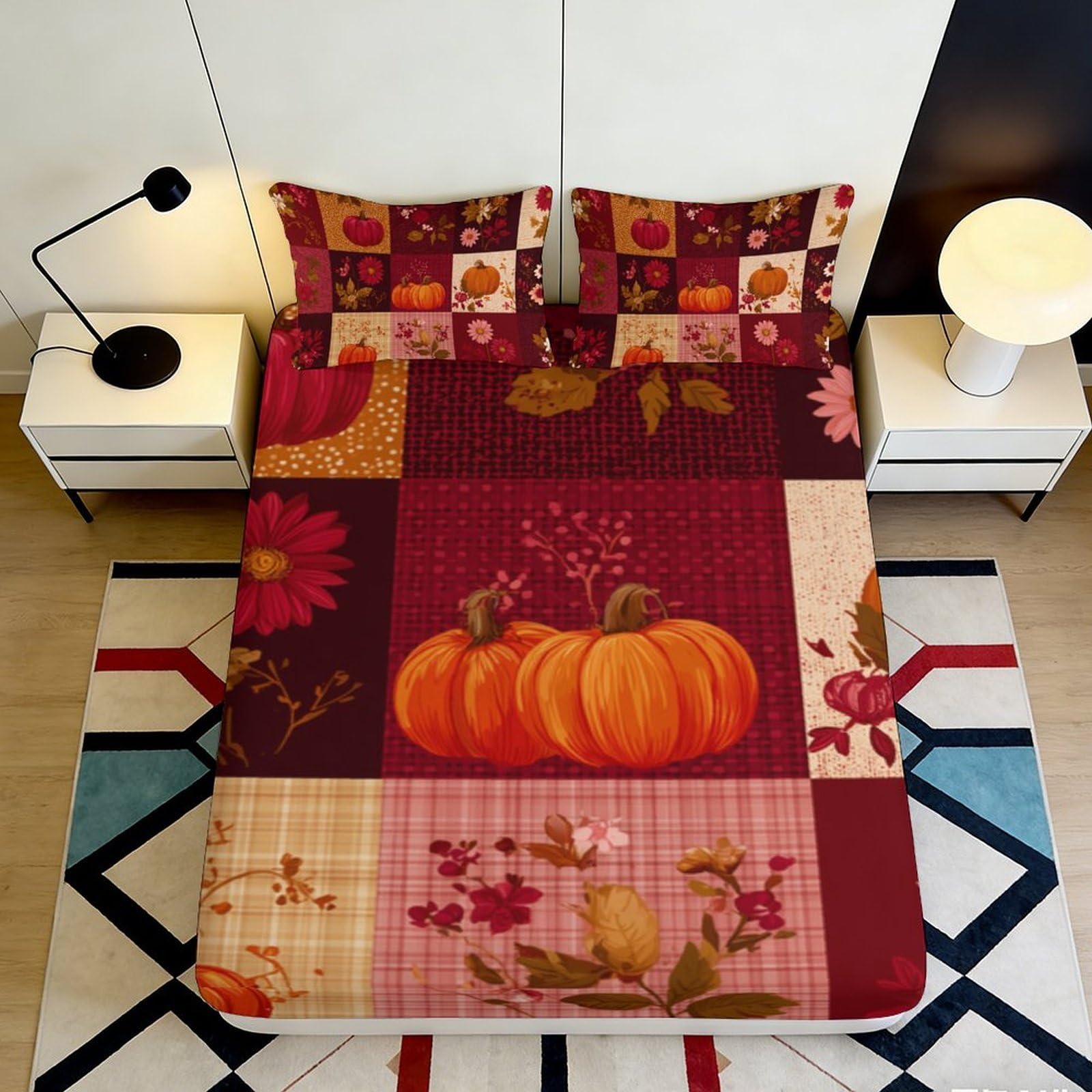 Pnayamiorkfel Style-2 3D Printed Autumn Pumpkin Fitted Sheet Microfiber Soft Floral Bed Cover For Bedroom Dorm Mattress Decor Dustproof Easy Care 90X200x25cm