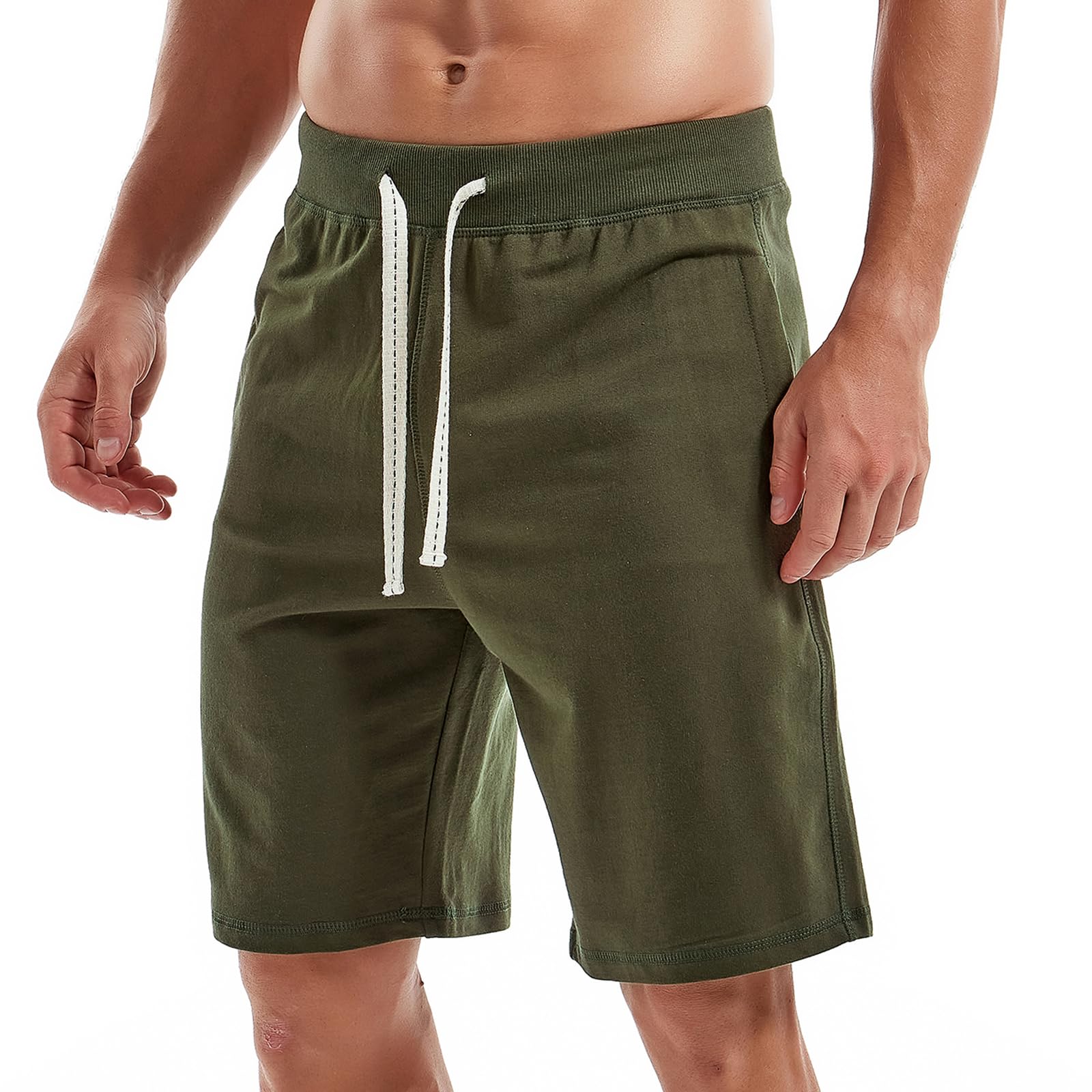 Amy Coulee Men's Army Green Cotton Shorts Casual Sports Shorts With Pockets Athletic Workout Shorts (Large, )
