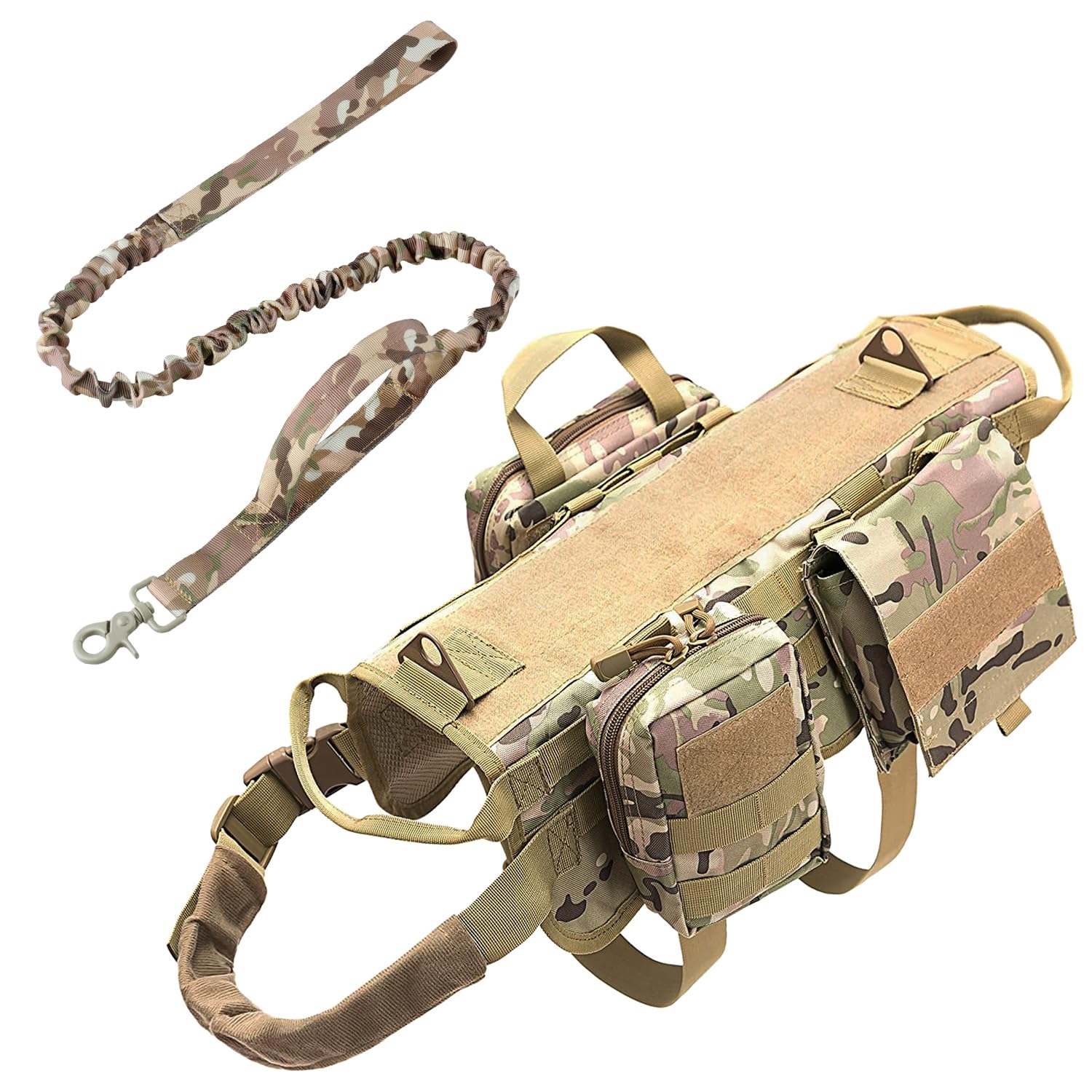 AIWAI Tactical Dog Harness with Pouches,Dog Vest Harness for Large Medium Dogs No-Pull Adjustable Military Dog Harness with Handle Walking Hiking Training (Camouflage(with Leash), L) — image 1
