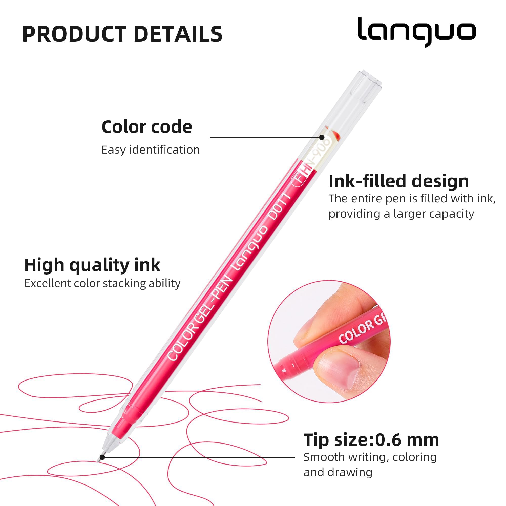 languo Gel Pens for Colouring, 45 Colours Set Gel Coloured Pens Marker, Perfect for Adults Drawing, Doodling, Journalling, Art and Writing Supplies - Image 2
