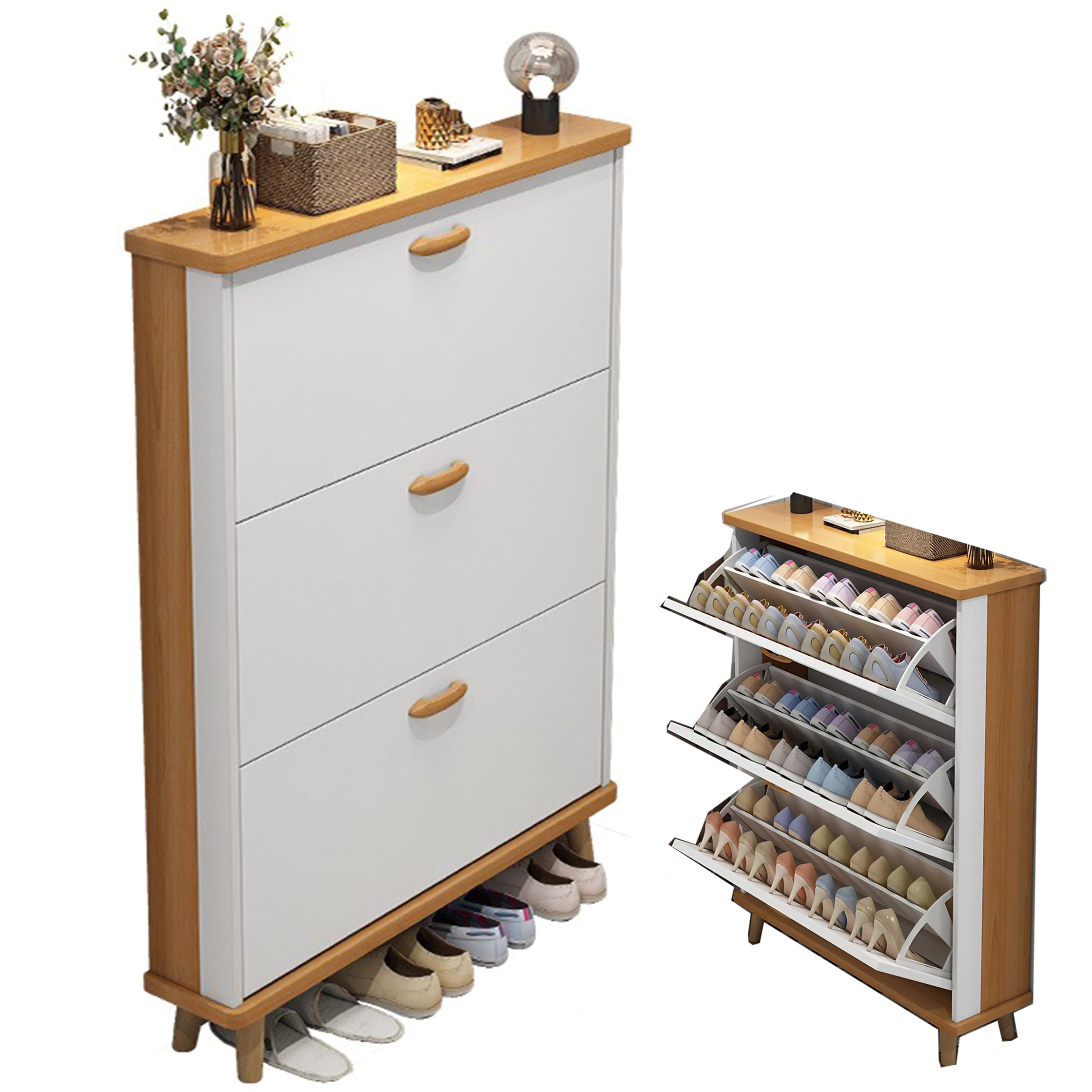 Meuble à chaussures étroit pour entrée et couloir avec rangement vertical à 3 tiroirs