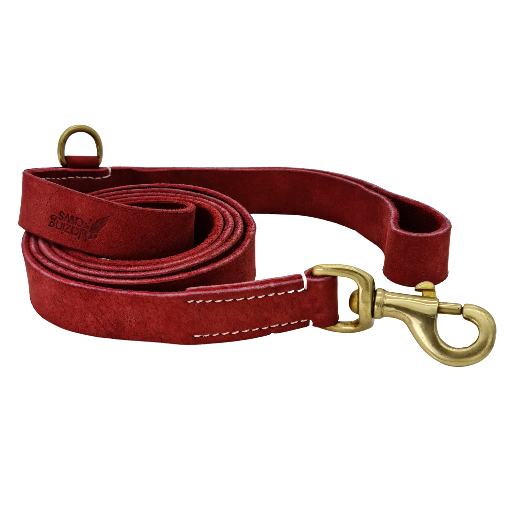Blazing Paws Vibrania 6 Ft Heavy Duty 1 inch Wide Super Soft Thick Distressed Leather Dog Leash, Cherry Red with Side Ring (6 Ft L x 1" W, Cherry Red)