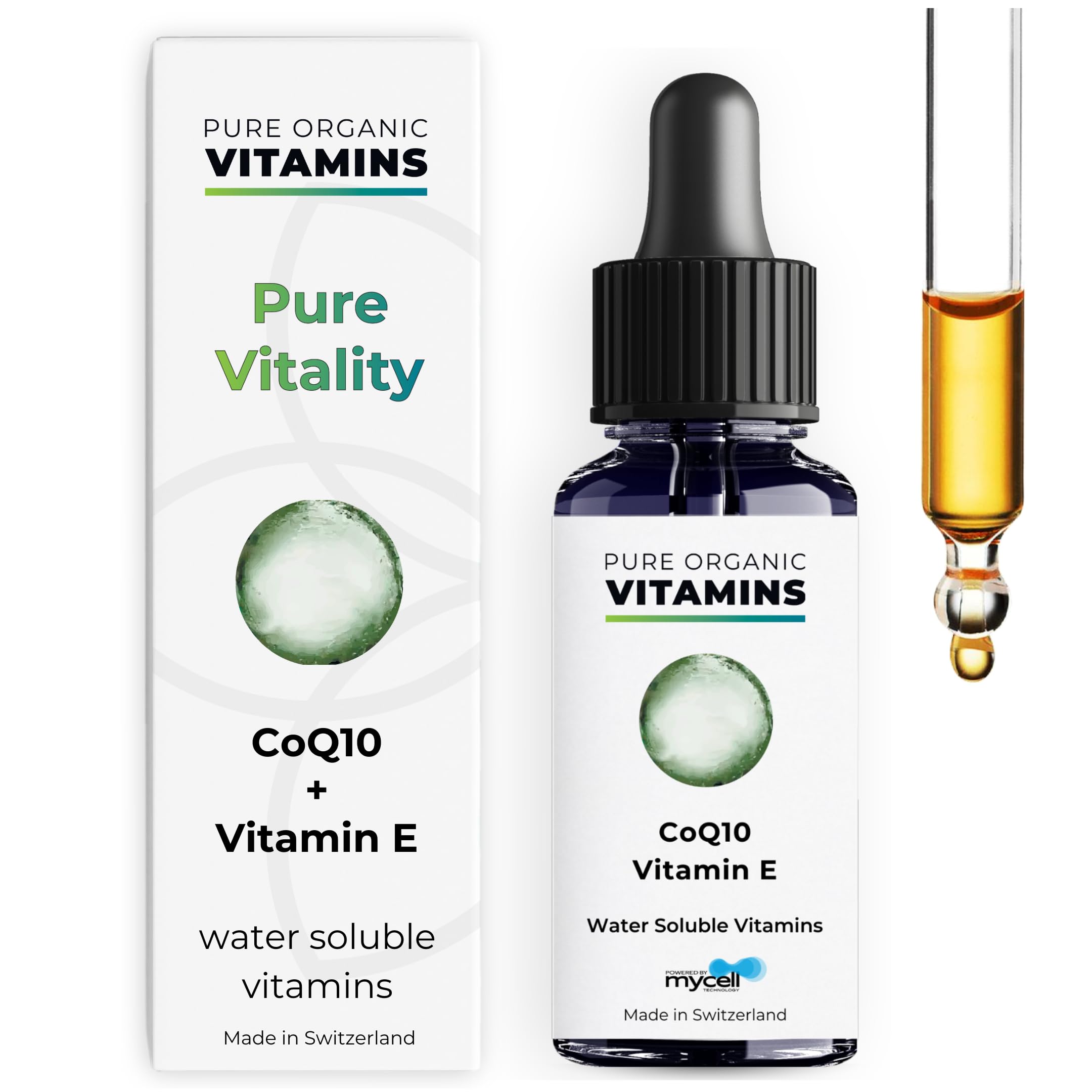 High-Strength Liquid CoQ10 with Vitamin E - Micellized Ubiquinone Supplement for Heart Health, Antioxidant Support - Up to 10x More Absorbing Using Patented Technology - 40-Day Supply - Swiss Made