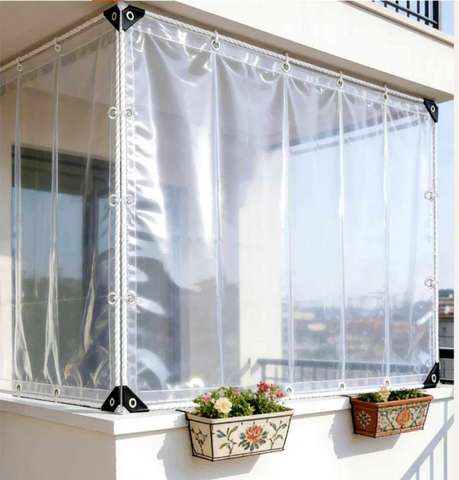 Generisch Klarer PVC-Balkon-Regenvorhang Wasserdicht,Winddicht,staubdicht | Transparente Plane 10 Nylonbändern for offene Terrassen,transparente Plane(1.2x4m)