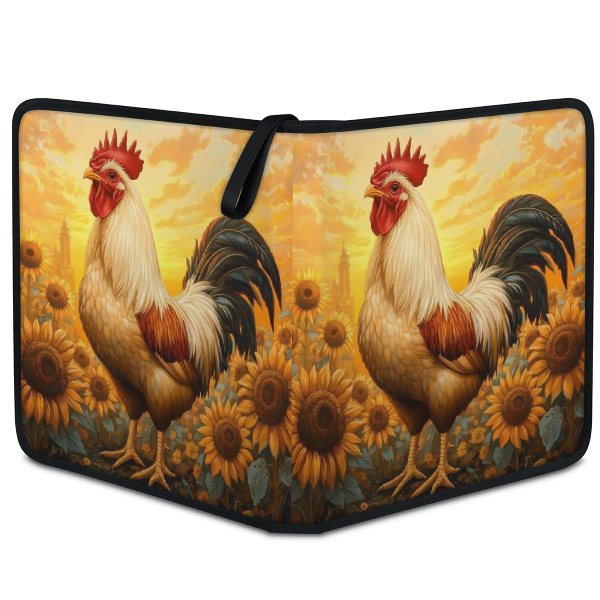 Carpeta para tarjetas de intercambio con 9 bolsillos, diseño de gallo y girasol, álbum de tarjetas con fundas extraíbles, impermeable, con cremallera, capacidad para 50 páginas y 900 tarjetas