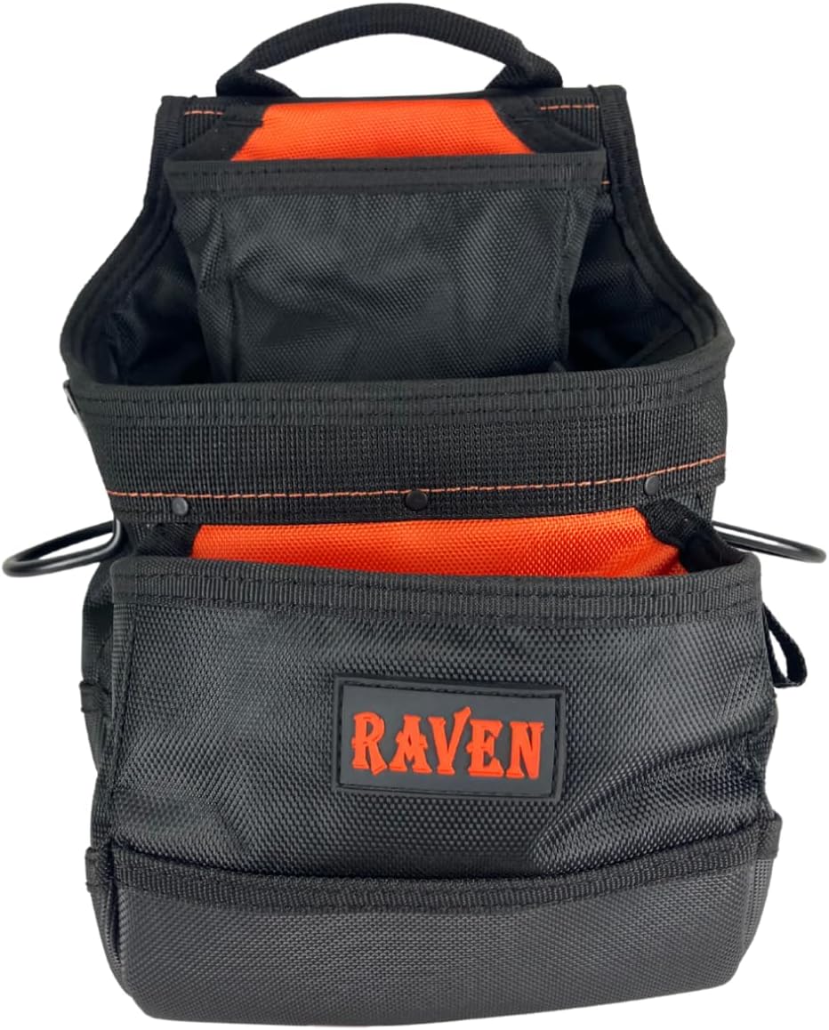 RAVEN Heavy Duty Fastener Tool Pouch – 1680D Nylon Polyester with Swivel Hammer Holder, Speed Square Pocket & Belt Tunnel – Carpenter & Construction Tool Organizer