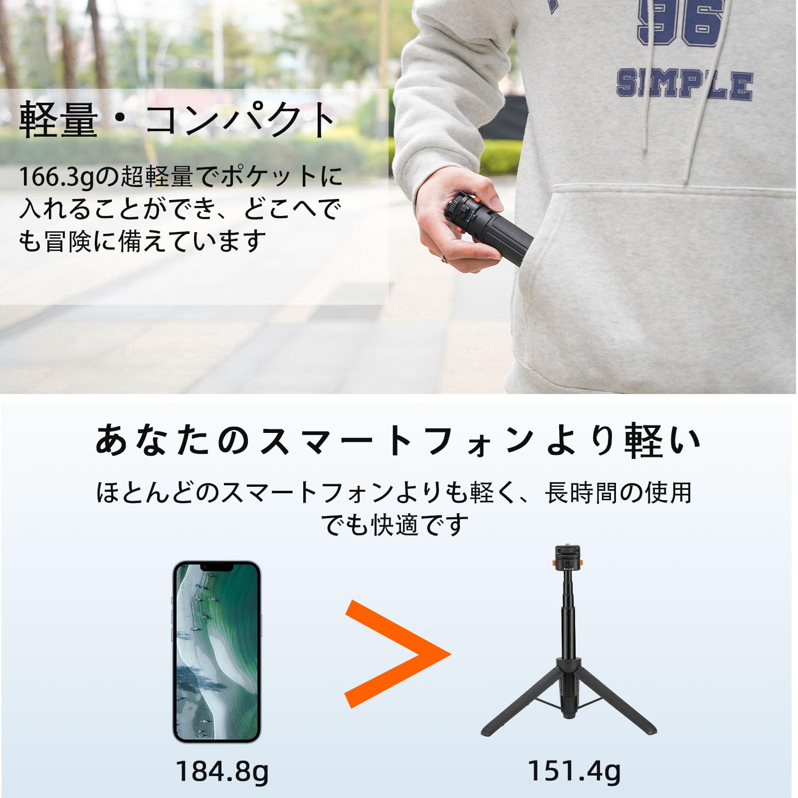 Amazon | Osmo Pocket 3 4用 伸縮式自撮り三脚 アクションカメラ対応