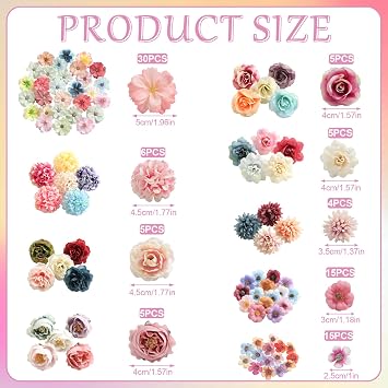 rongflower Faux Flower Heads Mini Charming Color Artificial Flower Heads Fake Peony Daisy Rose Flowers Multicolor Small Silk Daisy Flower Heads for Craft Garland Wedding Party DIY Home Decoration