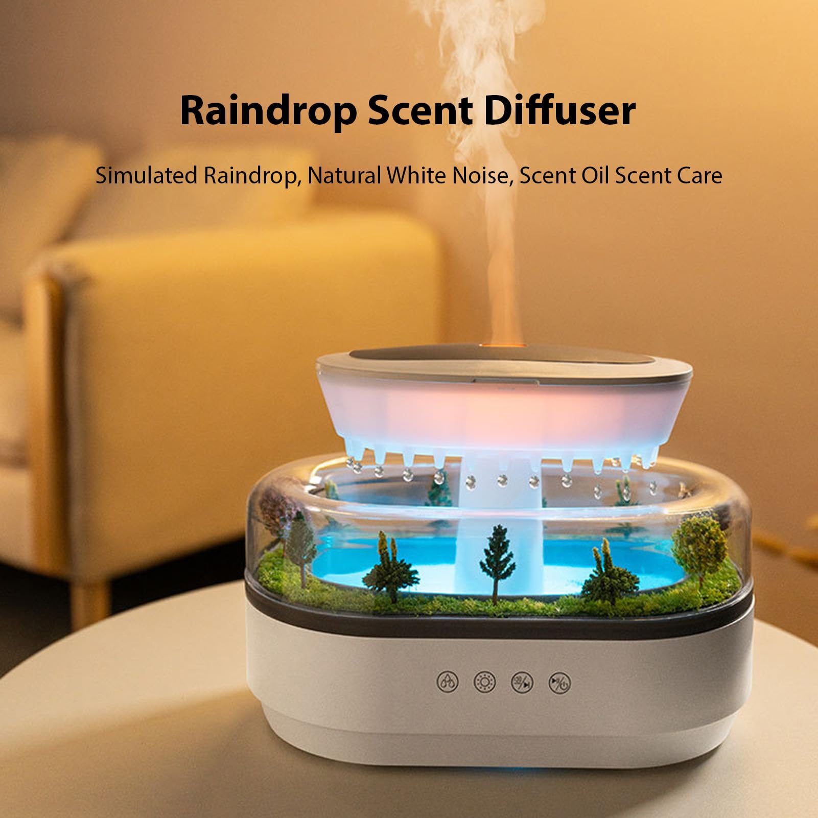 Decdeal Umidificatore a Goccia di Pioggia, Rumore Bianco, Illuminazione a LED 7 Colori, Musica Goccia per Aromaterapia con Nebbia Fredda e Diffusore Ad Ultrasuoni per Camera d (Stecker UE)