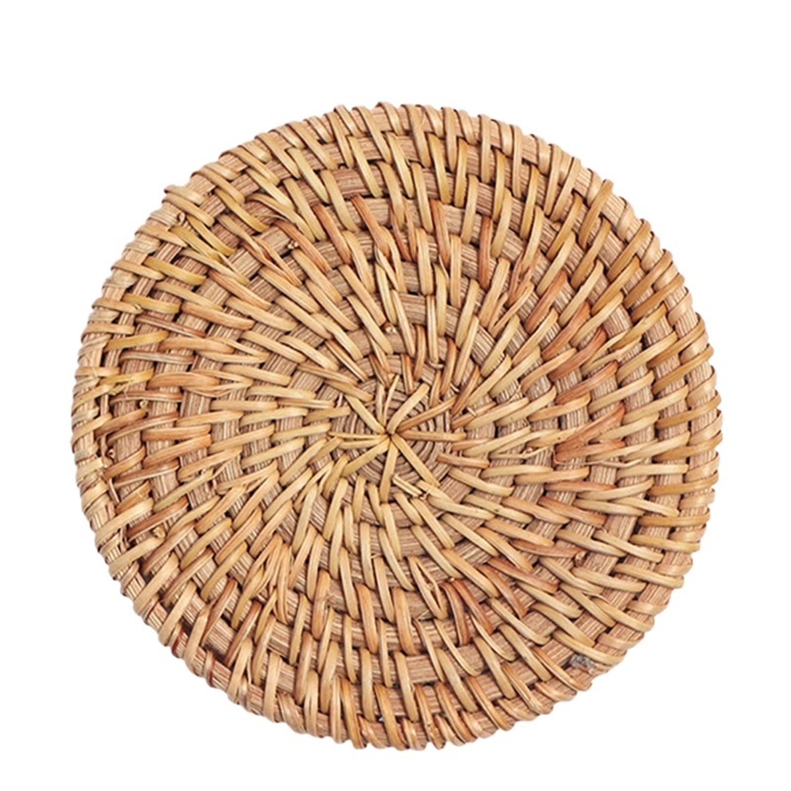 6 Pcs Woven Rattan Cup Coaster, Drink Mug, Pot, Tea, Coffee Placemat, Handmade, Kitchen Accessories For Drinks Home(13cm)
