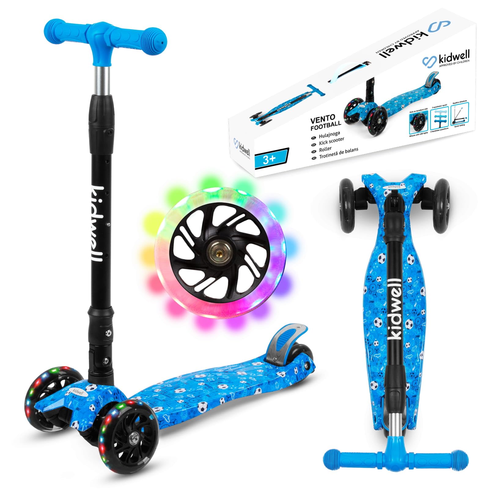 COIL Kids Scooter, Three Wheel Scooter, Tricycle Balance Scooter, City Wheels, ABEC-7 Bearings, 3 Levels Steering Wheel Adjustment, LED Wheels