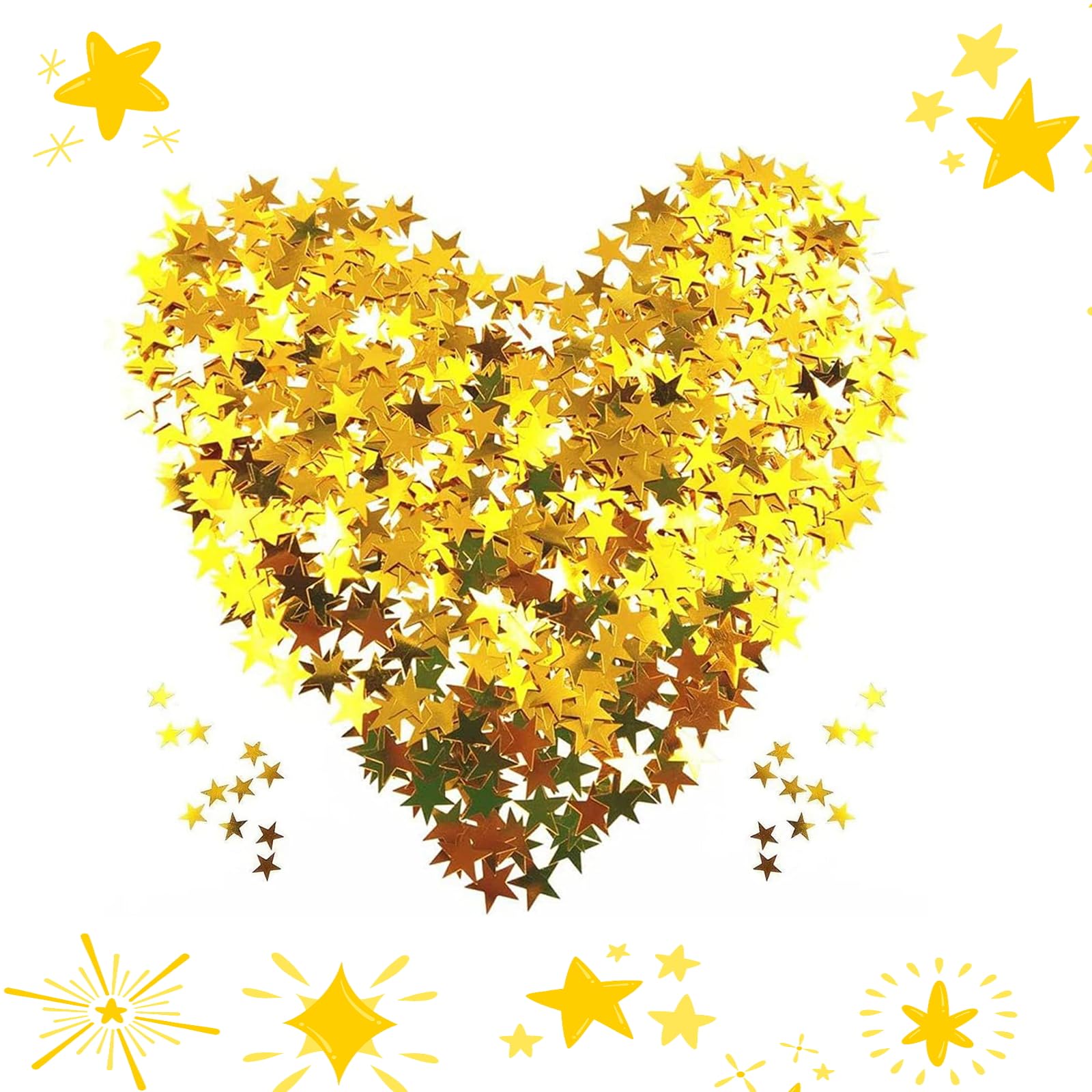 ZhenpPack of 8000 Holographic Glitter Stars, 60 g/2.2 ounces, Glitter Confetti, Sequins with Golden Stars, 6 mm, Confetti Small Scatter Decoration, DIY Craft Tool, for Party Decoration (Golden)