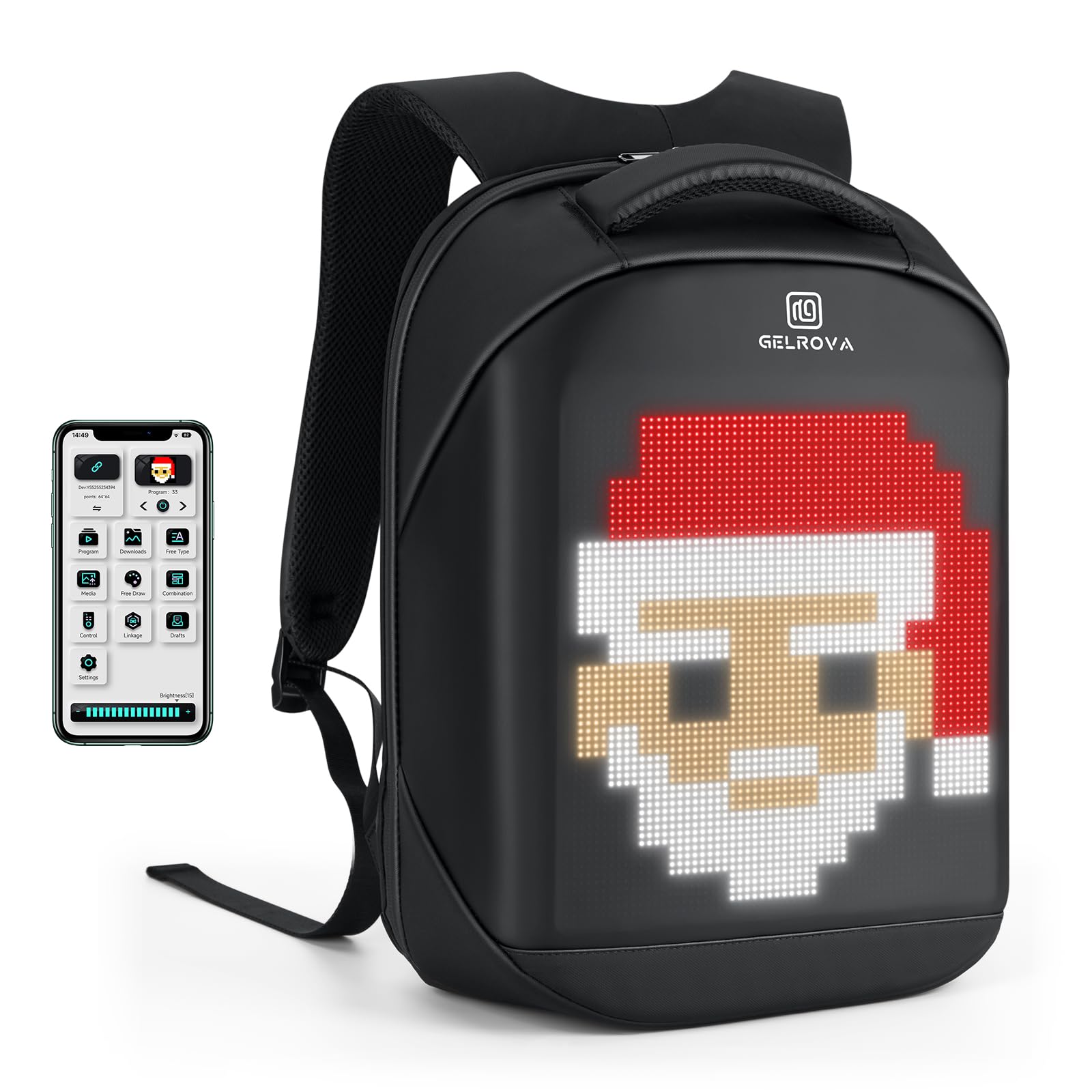 Gelrova LED Backpack with App Control Screen, [Battery not included] 17 Inch Bookbag DIY Pixel Animation Programming Laptop Backpack, Unique Gift for Men or Women