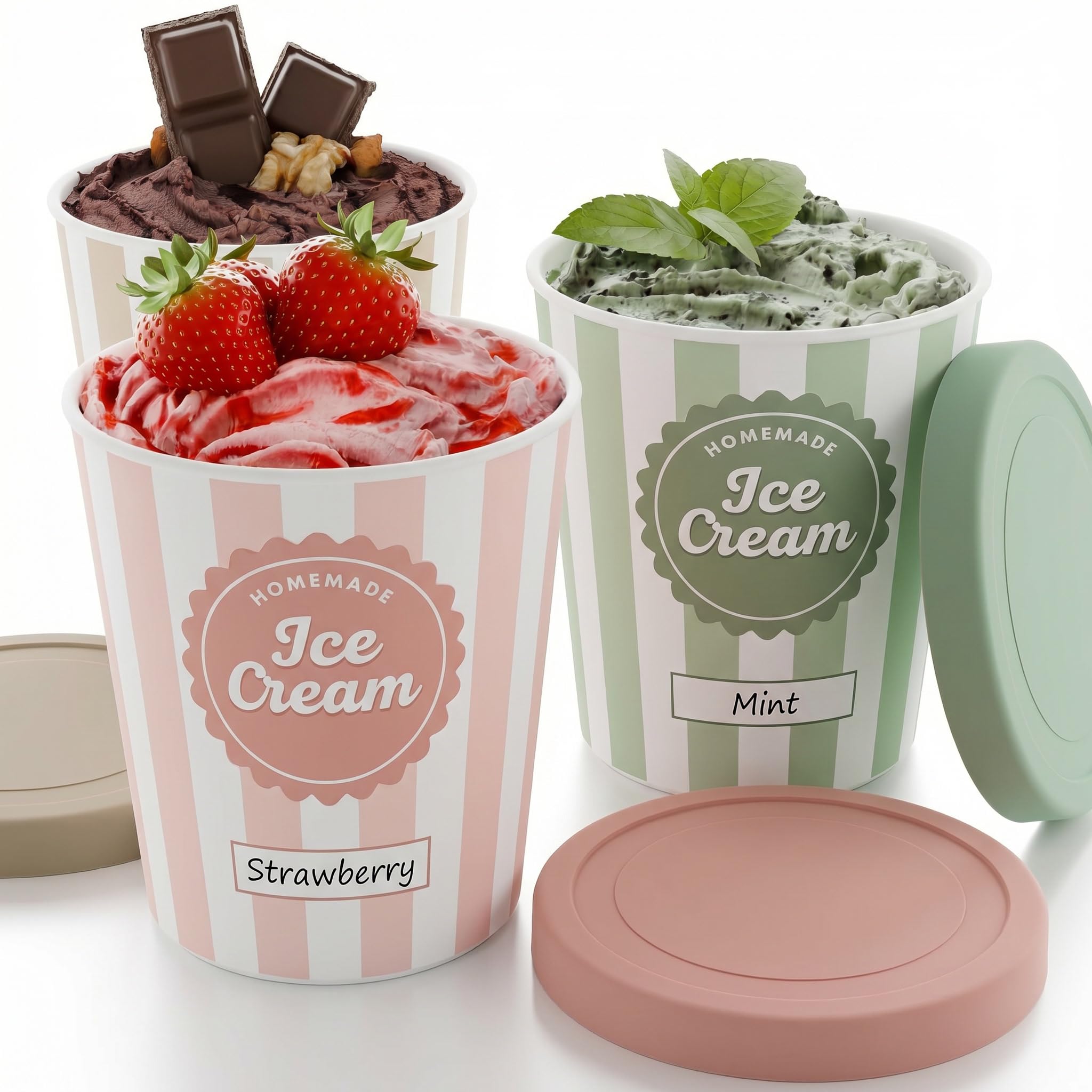 Photo 1 of ***MISSING LID*** ZICOTO Set of 3 Reusable Ice Cream Containers 1 Quarts ea. - Perfect for Homemade Sorbet, Frozen Yogurt Or Gelato - Stackable Storage Pint Containers, Stickers And Lids Stores Easily In Freezer