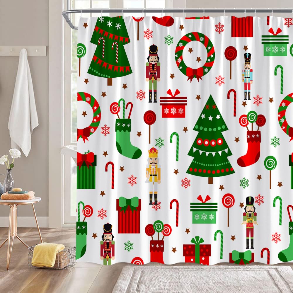 Weihnachts-Duschvorhang 'Der Nussknacker' - Rot/Grün, 180x180 Cm, Stoff, Mit Haken