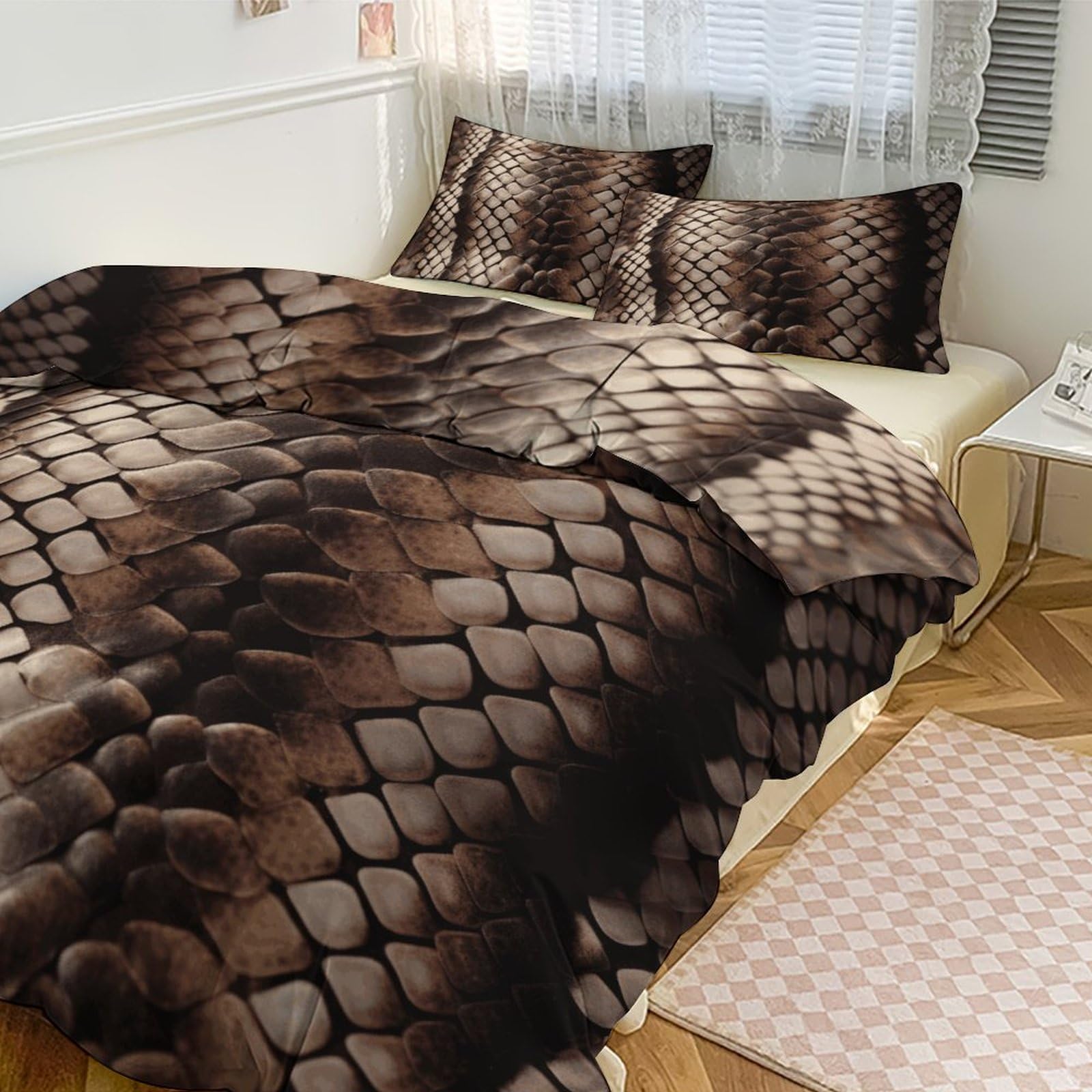 Parure de lit 3 pièces serpent idéale pour maison hôtel et voyage