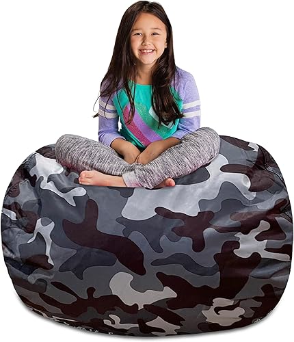 Miniatura 291 de Posh Stuffable - Sillón puff con almacenamiento para niños, contenedor de animales de peluche, organizador de juguetes de niños Lienzo Burbujas Azul
