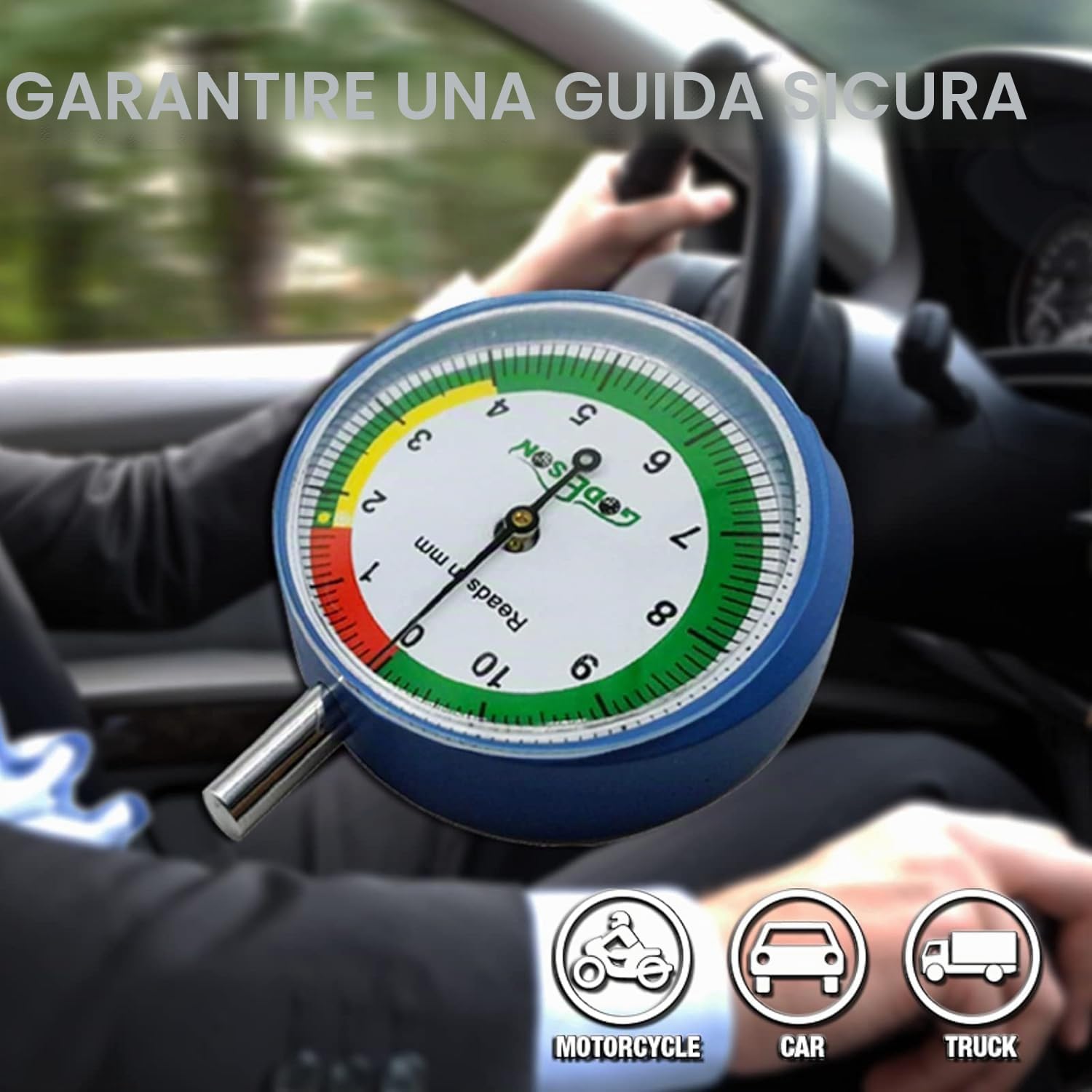 GODESON Misuratore battistrada,Misuratore di profondità del battistrada per pneumatici MM, professionale per moto, auto, camion e autobus …
