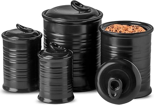 Vista 12 de Juegos de tarros de almacenamiento de alimentos de cerámica Nihow: recipiente con tapa de cerámica hermética para Marrón,Blanco mate,Gris,Negro