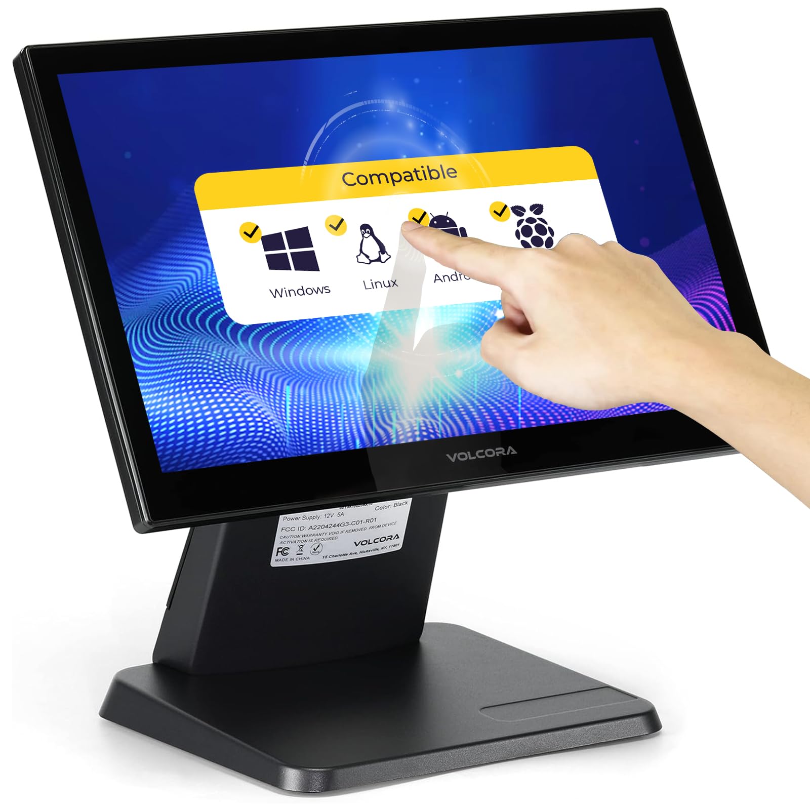 Volcora 15.6" Black LED Touch Screen Monitor with Metal Stand - Backlit 1366 * 768 with VGA HDMI Connection for Small Business, Restaurant, Office - No Driver Required (Not Compatible with macOS/iOS)-image-43