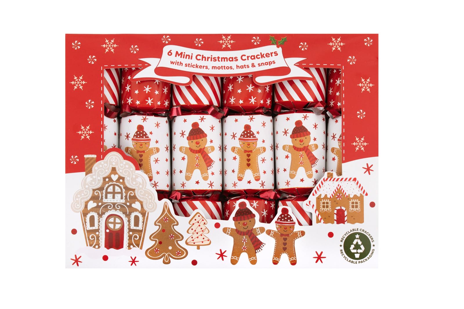 RSW 6 Gingerbread 6" Crackers – Fun Christmas Crackers with Gingerbread Man & Candy Cane Designs – Includes Hats, Mottos & Festive Gifts