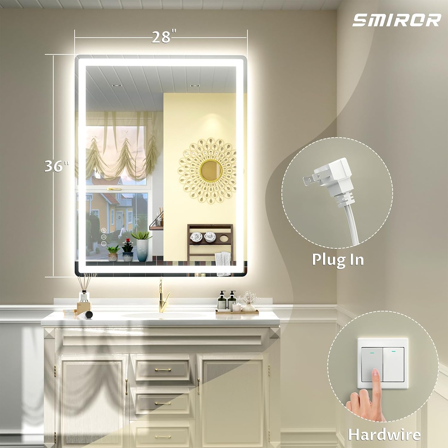SMIROR led bathroom mirror 28x36 side lit view
