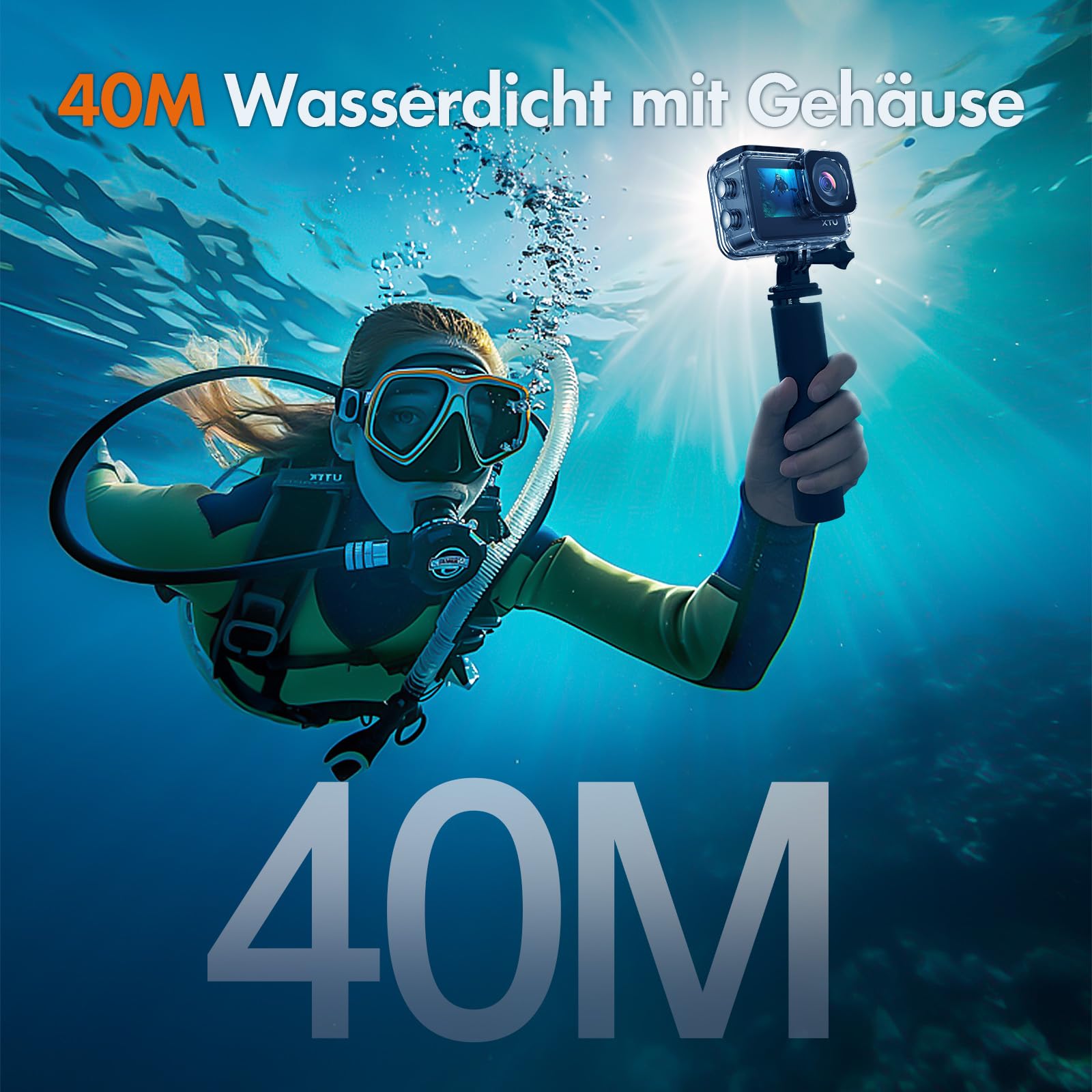 XTU S6 Action Cam 4K WiFi – Action Kamera mit 4K/30FPS, 20MP, EIS Bildstabilisierung, 170° Weitwinkel, Unterwasserkamera 40m, Touchscreen Actionkamera für Motorrad, Fahrrad & Outdoor