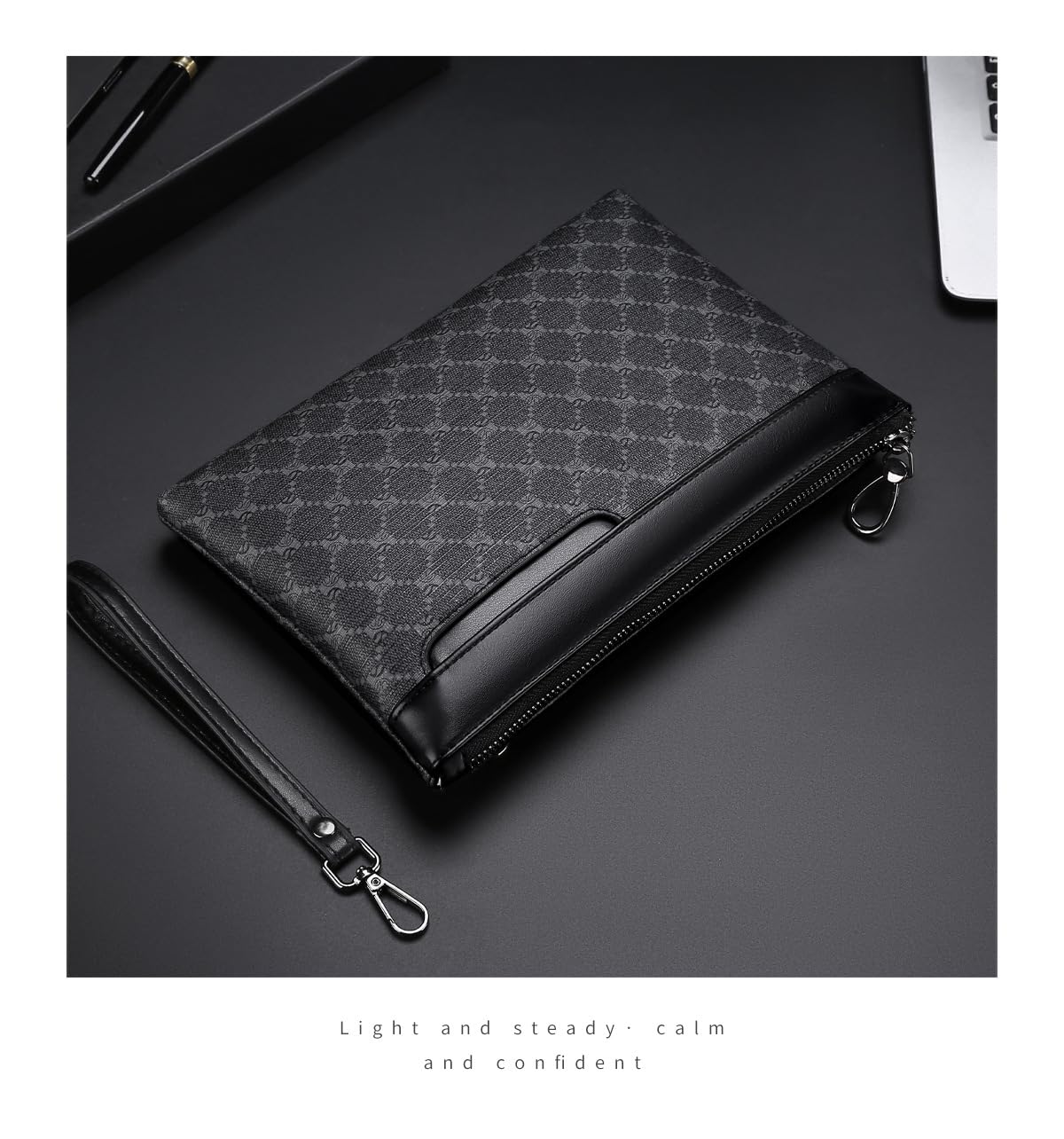 Pochette da uomo per pendolari d'affari - Pelle PU di grande capacità con motivo scozzese