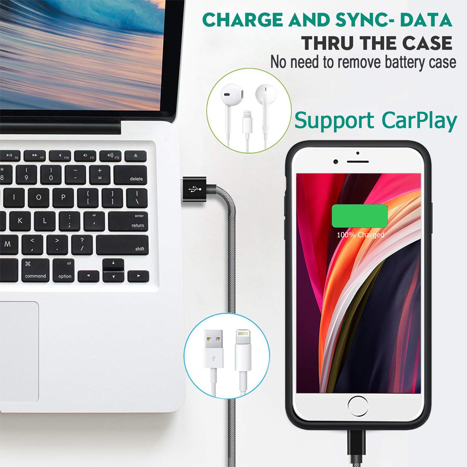 Custodia con batteria per iPhone 6/6s/7/8/SE 2/SE 3, 10000 mAh, custodia protettiva portatile ad alta capacità, compatibile con iPhone 6/6s/7/8/SE 2/SE 3 (4 pollici), custodia caricabatterie estesa