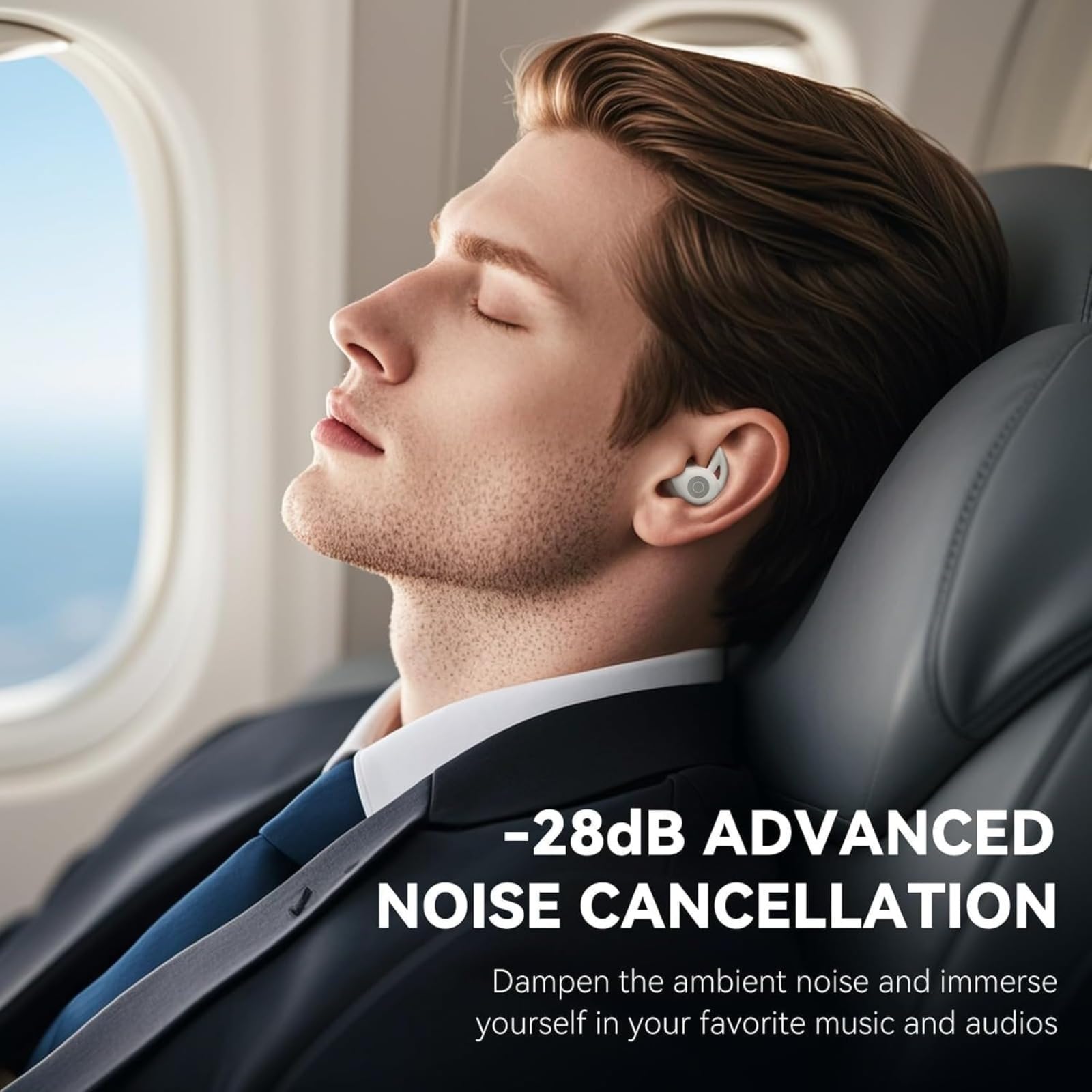 Auriculares con ajuste a prueba de sudor, cancelación de ruido, batería de 28 horas, para deportes, viajes y comodidad para dormir
