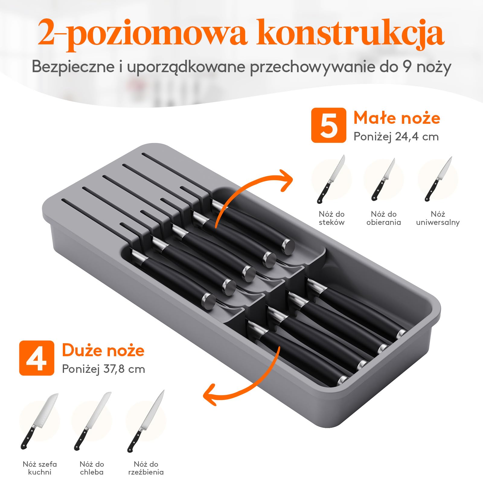 Lifewit Szuflada kompaktowa organizator organizatorów kuchennych Organizator Tray for Knives Nóż