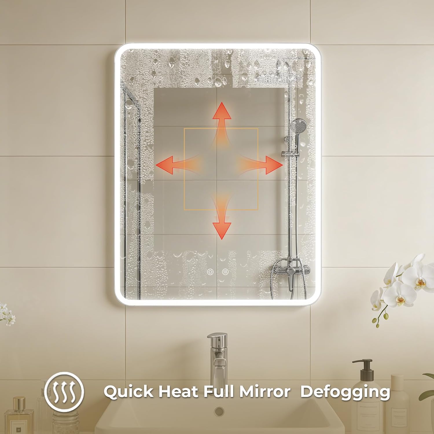 22 x 28 LED Bathroom Medicine Cabinet, Rounded Corner Aluminum Frame Lighted Mirror Cabinet with 3-Color Dimmable Lighting, Memory Function & Anti-Fog, Recessed or Surface Mount Installation