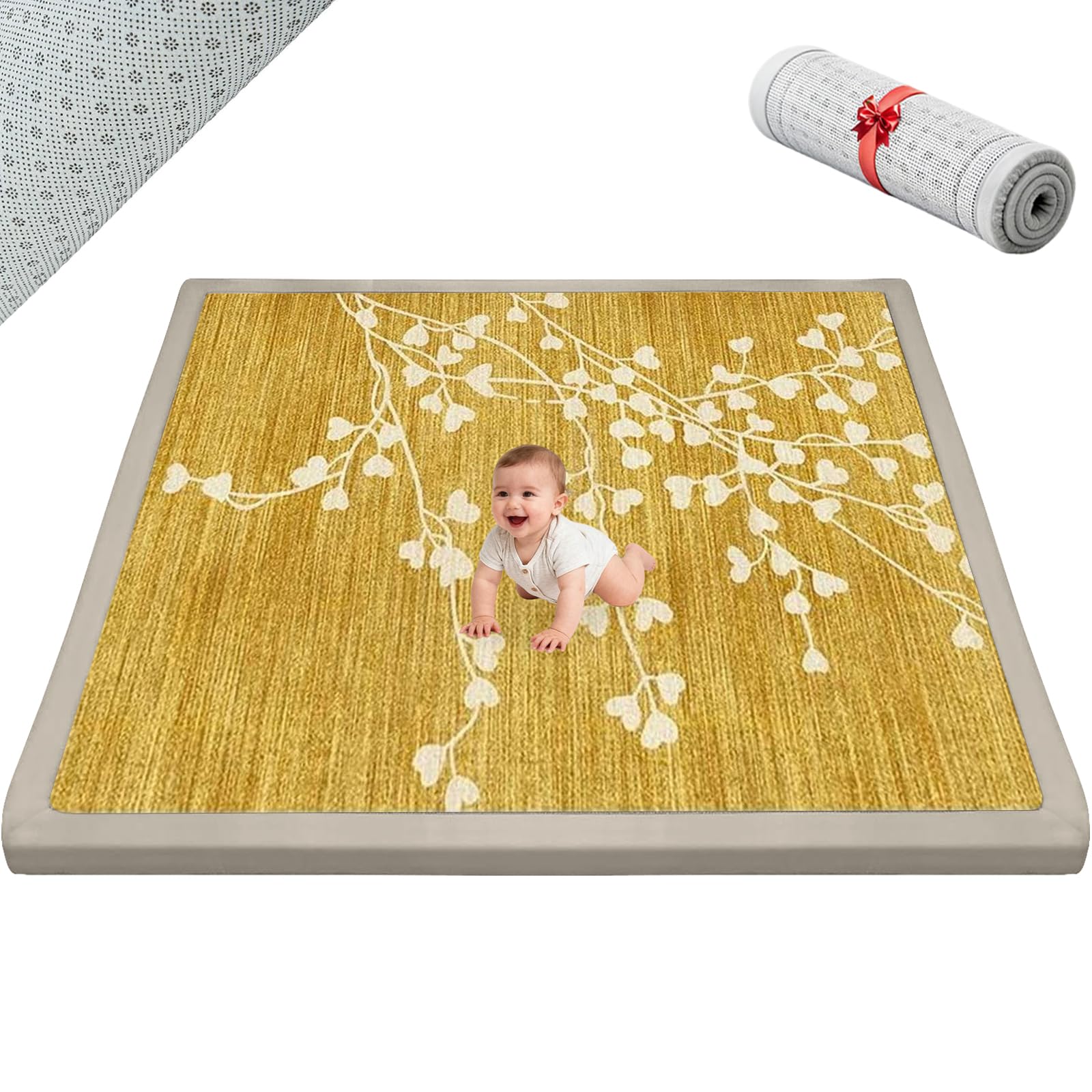 Tappeto Gioco Bambini Acolchado 2 cm Extra Spesso, Antiscivolo, Ideale per Pavimenti e Box Neonato, Palestra Neonati, Tappeto Tummy Time Neonati Giallo 90 x 180cm
