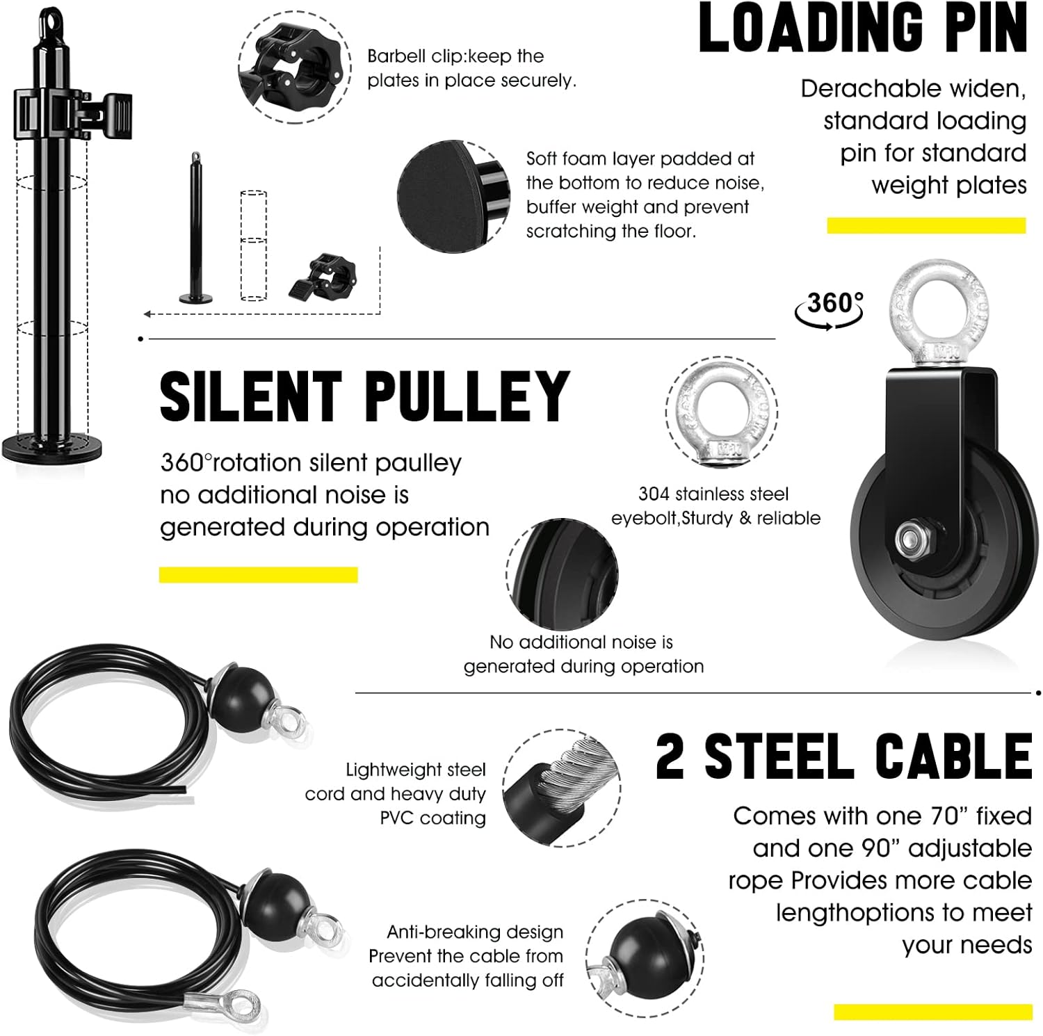 RENRANRING Fitness LAT and Lift Pulley System Gym - Upgraded LAT Pull Down Cable Machine Attachments, Loading Pin, Handle and Tricep Rope, for Biceps Curl, Forearm, Triceps Exercise Gym Equipment : Sports & Outdoors